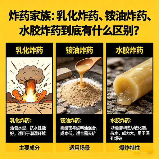 江边乡炸药家族：乳化炸药、铵油炸药、水胶炸药到底有什么区别？